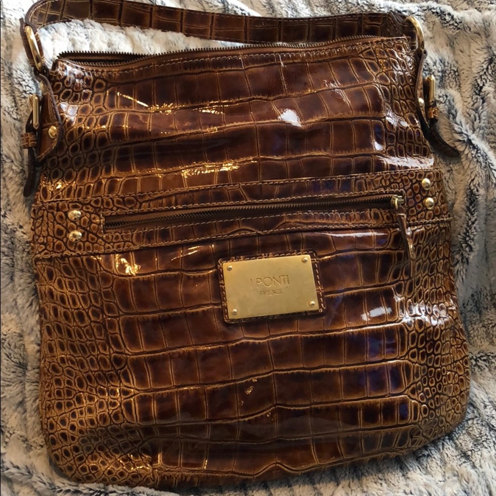 Brown crocodile shoulder bag